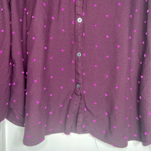 Loft Women’s Prairie Ruffle Yoke Long Sleeve Button Down Top Plum SzM - Picture 11 of 15